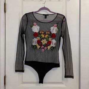 Mesh floral decal bodysuit
